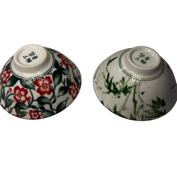 2 Sauce Porcelain Bowls Dipping/Trinket Asian Floral Panda - Picture 3 of 7